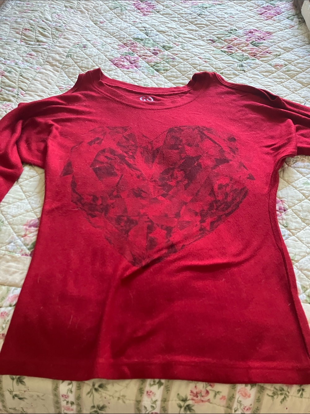 Go Couture Red Long Sleeve Top with Dark Heart Graphic